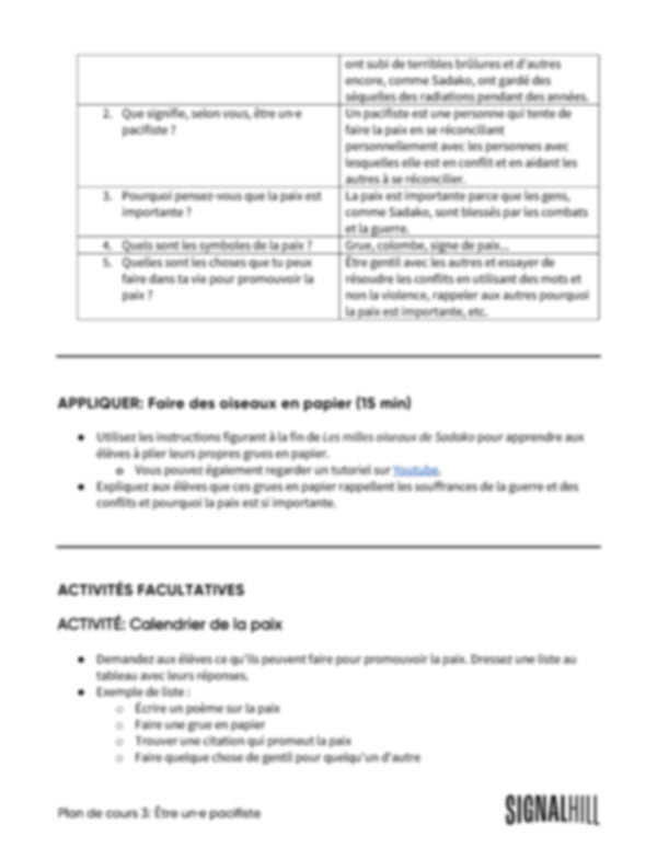 Plan de cours 3: Être un·e pacifiste
