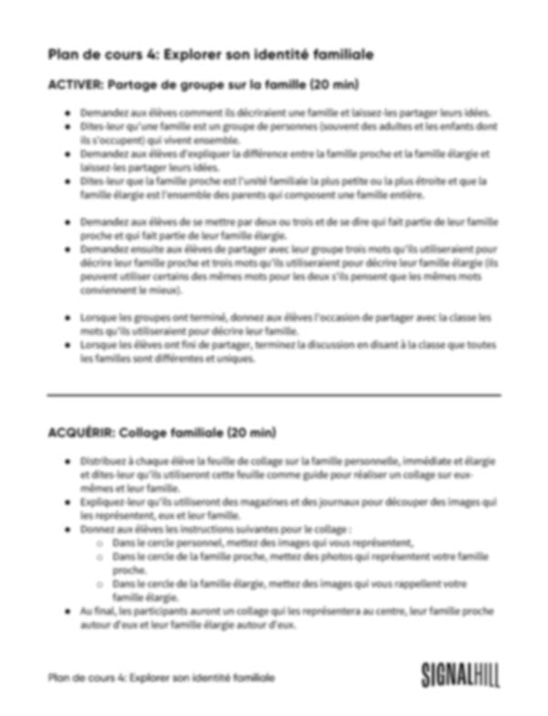 Plan de cours 4: Explorer son identité familiale