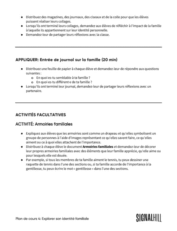 Plan de cours 4: Explorer son identité familiale