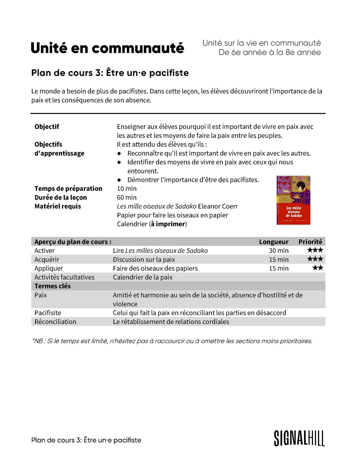 Unité de vie en communauté - Ensemble de plans de cours (4 plans de cours)