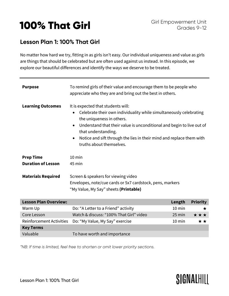 100% That Girl - Lesson Plan Bundle (4 Lesson Plans)