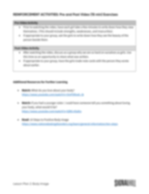 Lesson Plan 2: Body Image