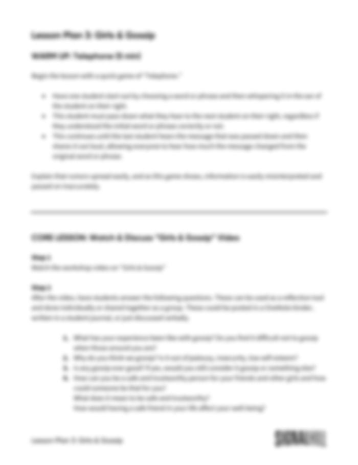 Lesson Plan 3: Girls & Gossip