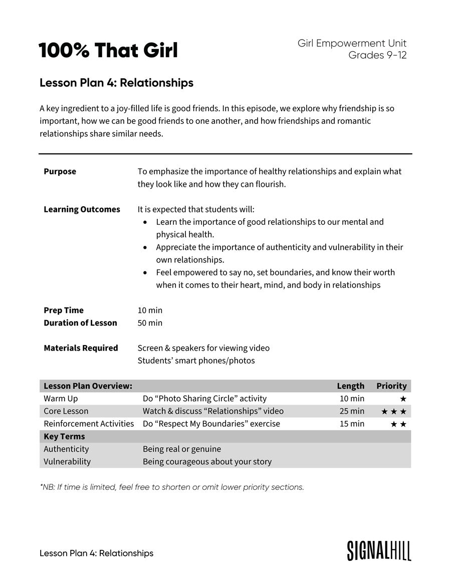 100% That Girl - Lesson Plan Bundle (4 Lesson Plans)