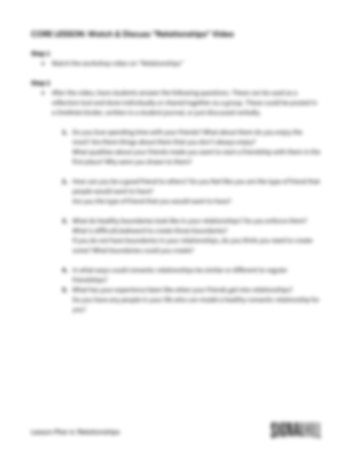 Lesson Plan 4: Relationships