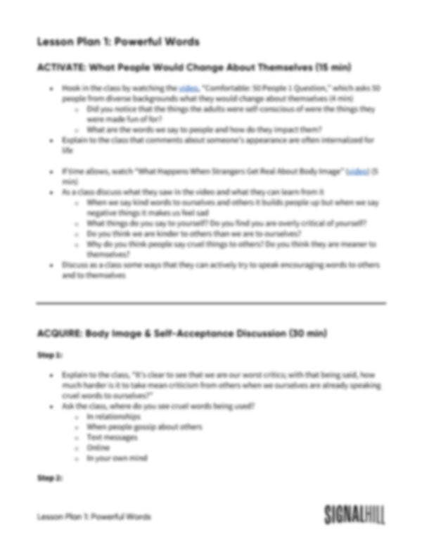 Lesson Plan 1: Powerful Words