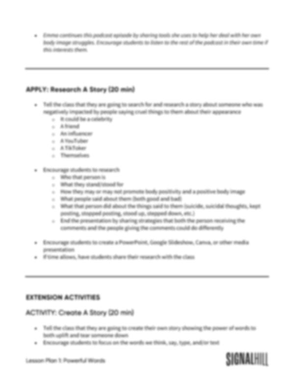 Lesson Plan 1: Powerful Words