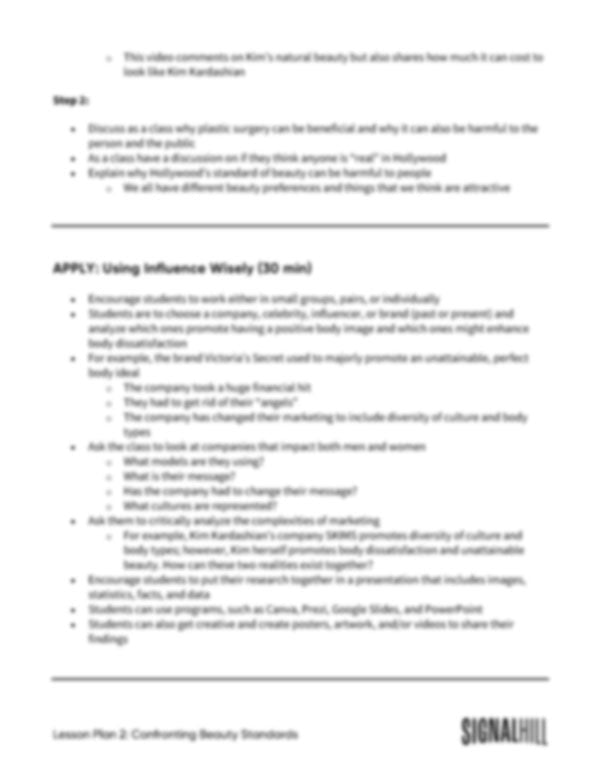 Lesson Plan 2: Confronting Beauty Standards