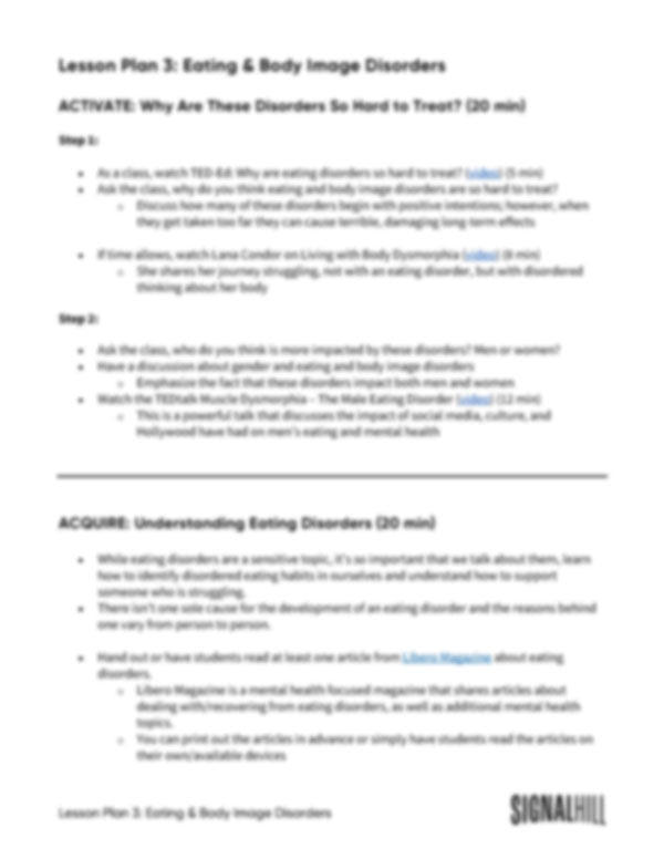 Lesson Plan 3: Eating & Body Image Disorders
