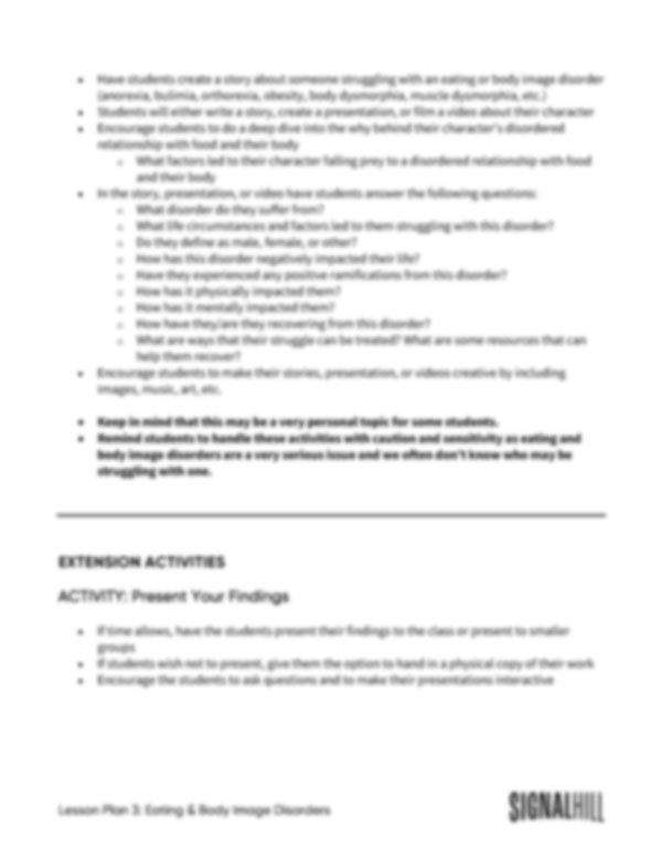 Lesson Plan 3: Eating & Body Image Disorders