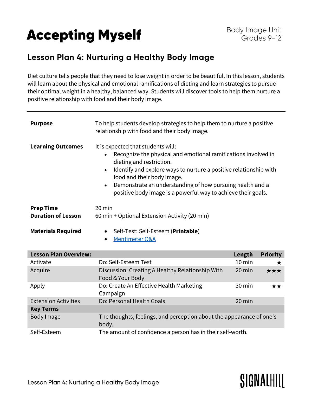 Accepting Myself - Lesson Plan Bundle (4 Lesson Plans)
