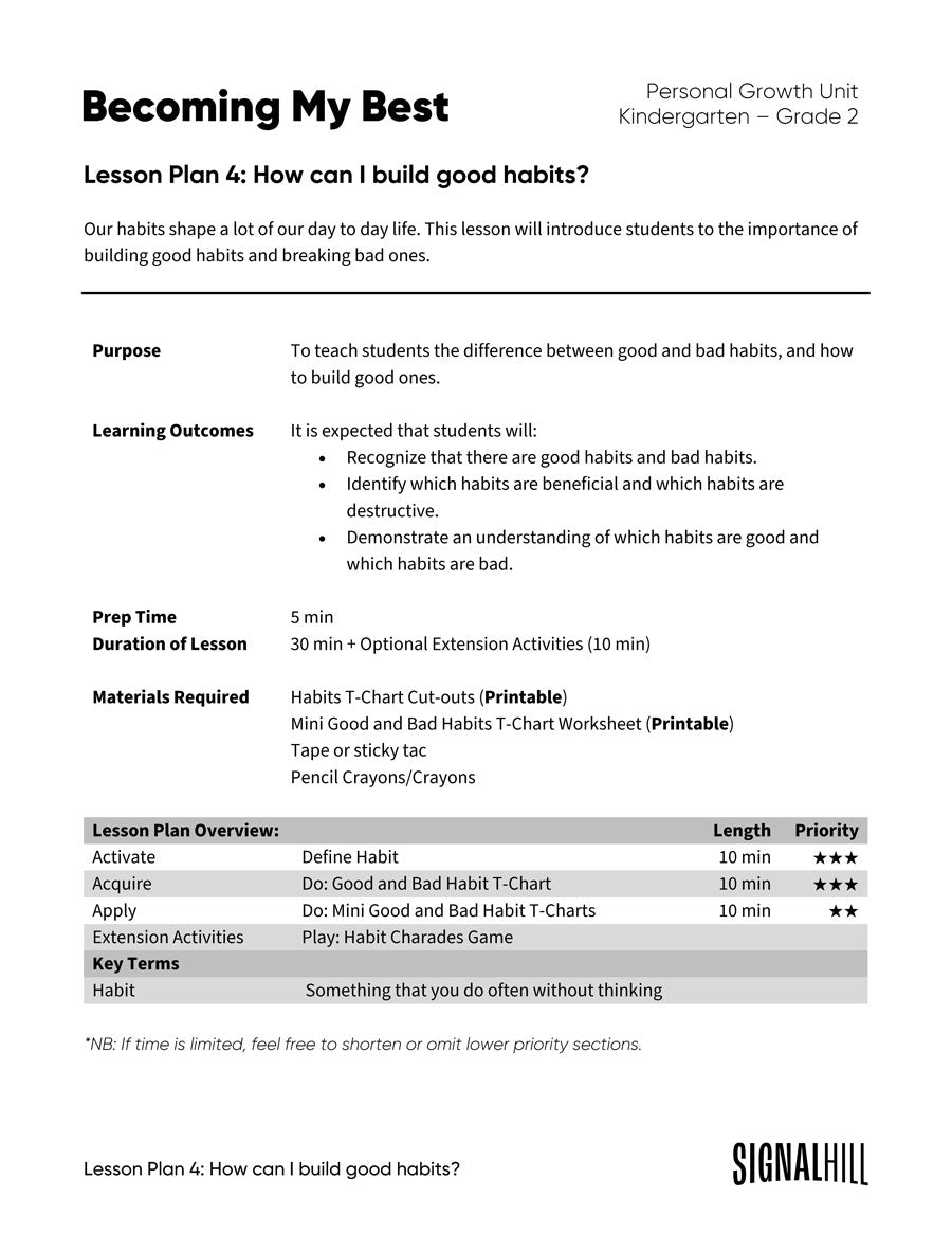 Becoming My Best - Lesson Plan Bundle (4 Lesson Plans)