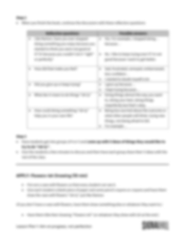 Lesson Plan 1: Aim at Progress, Not Perfection