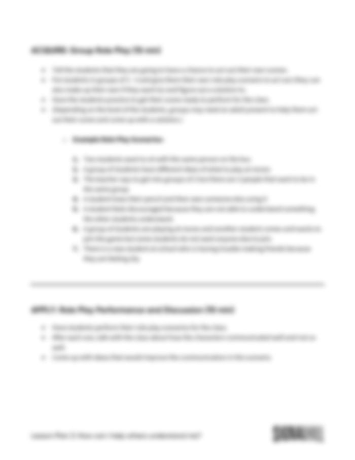 Lesson Plan 3: How Can I Help Others Understand Me?