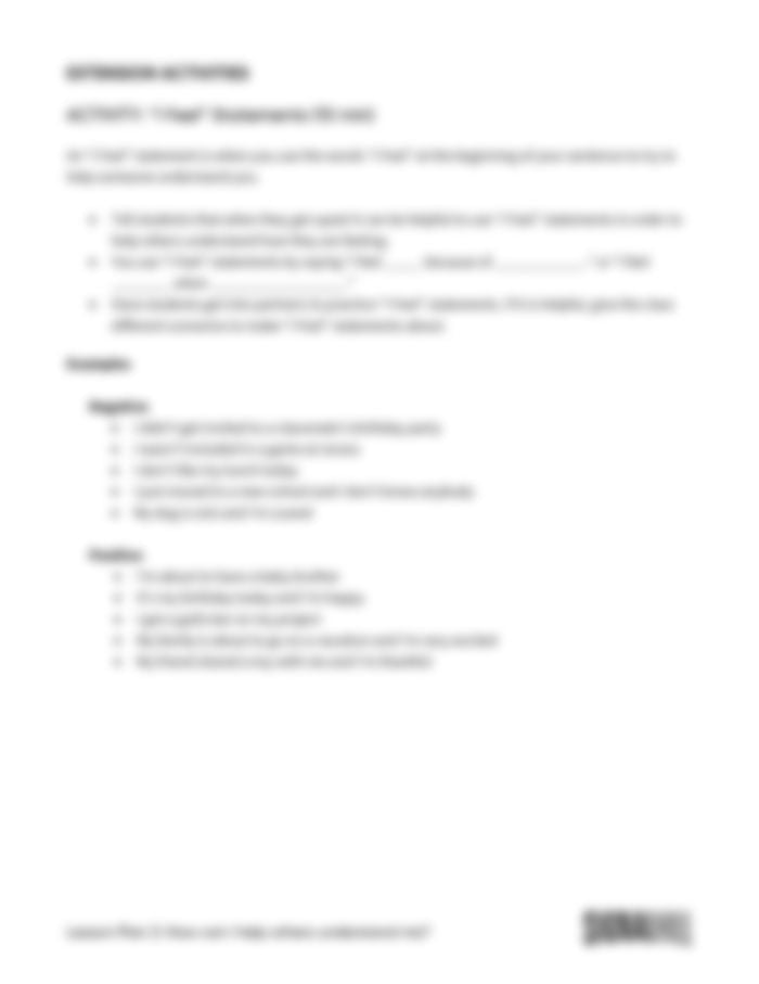 Lesson Plan 3: How Can I Help Others Understand Me?