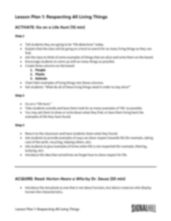 Lesson Plan 1: Respecting All Living Things