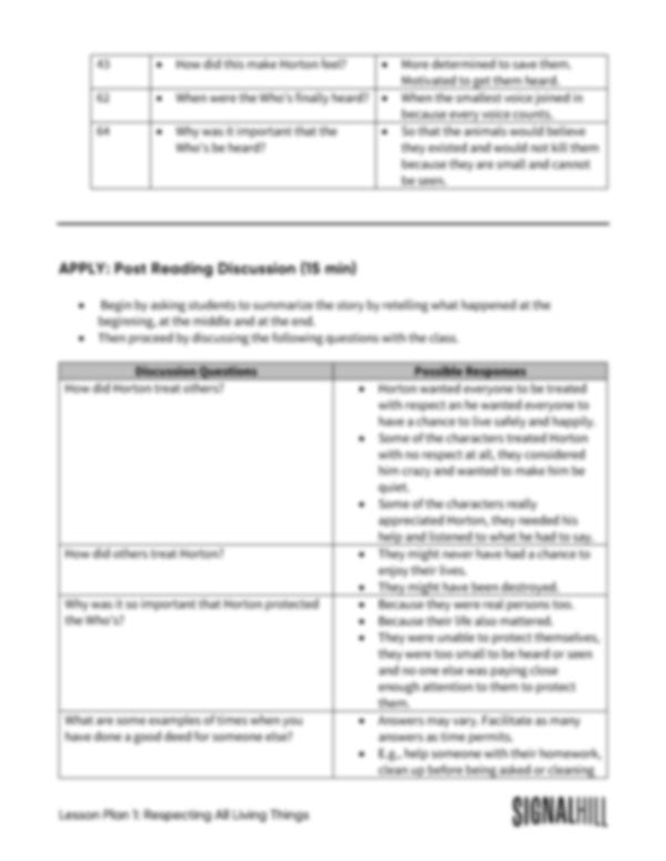 Lesson Plan 1: Respecting All Living Things