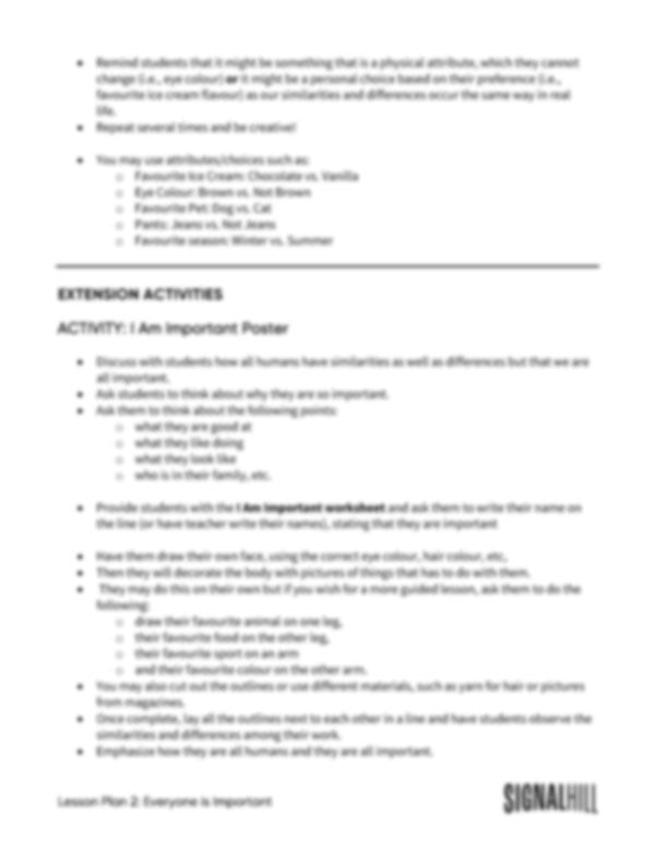 Lesson Plan 2: Everyone is Important