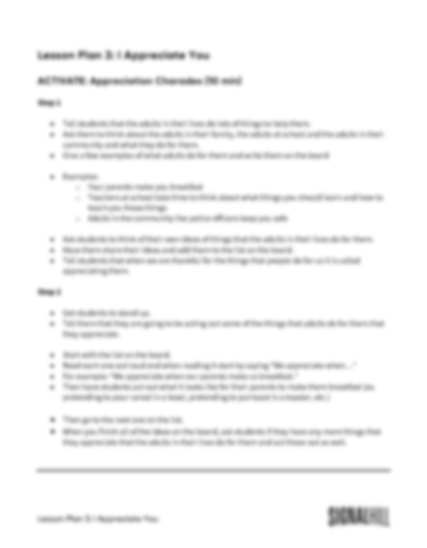 Lesson Plan 3: I Appreciate You