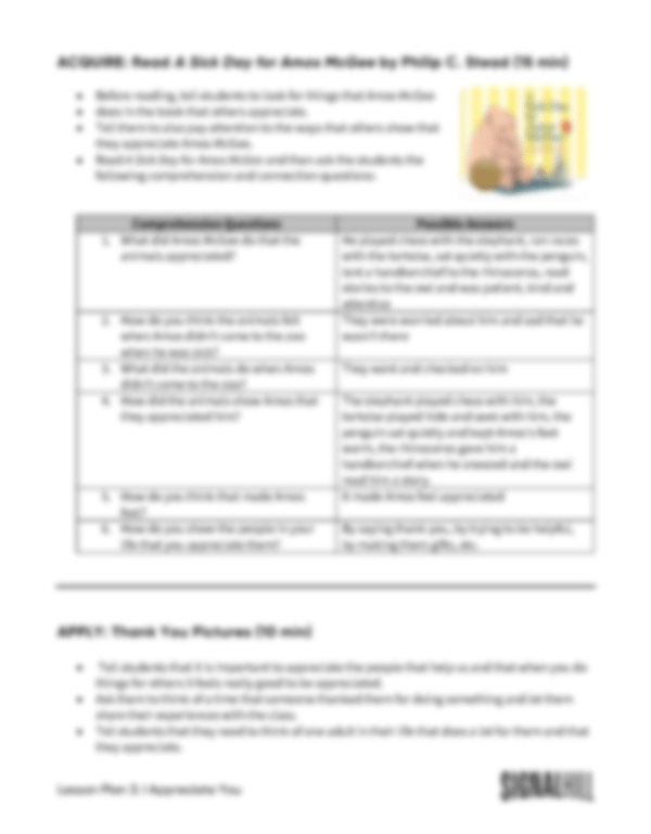 Lesson Plan 3: I Appreciate You