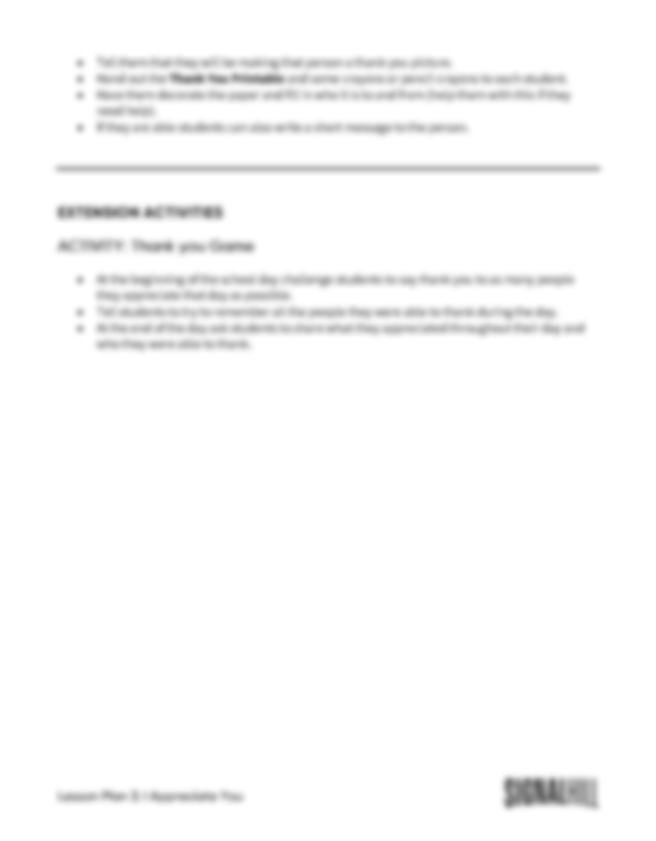 Lesson Plan 3: I Appreciate You