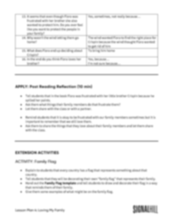 Lesson Plan 4: Loving My Family