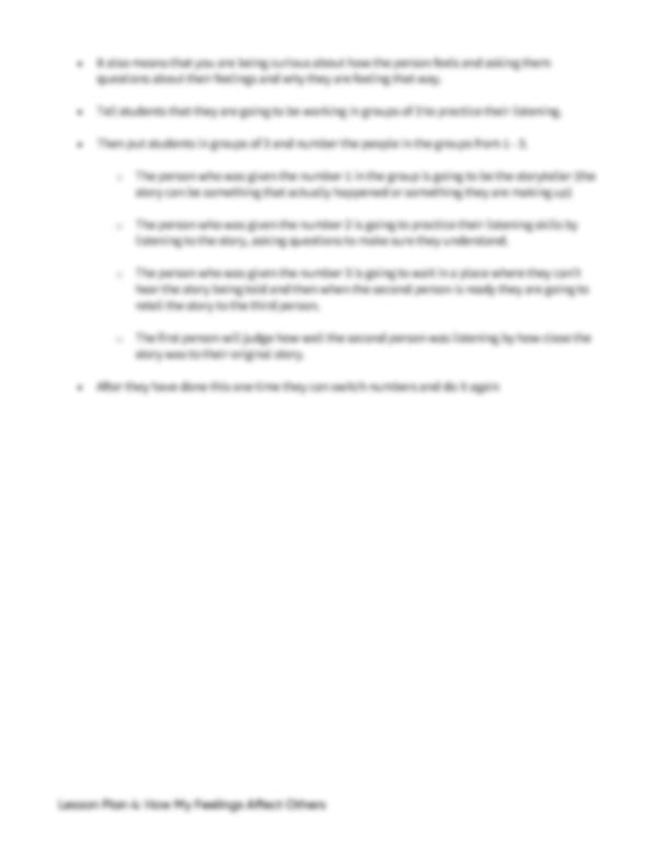 Lesson Plan 4: How My Feelings Affect Others