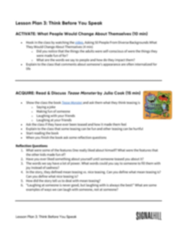 Lesson Plan 3: Think Before You Speak