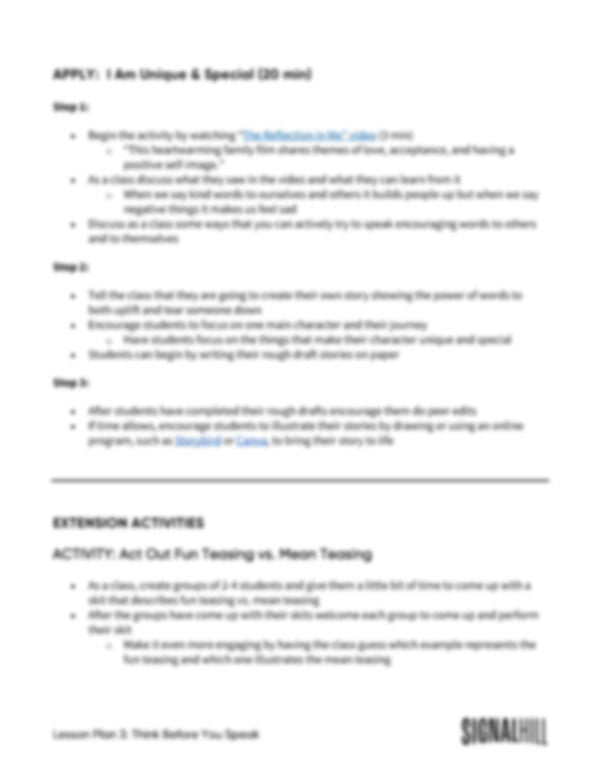 Lesson Plan 3: Think Before You Speak