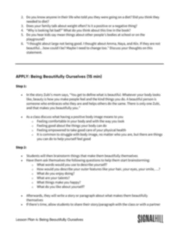 Lesson Plan 4: Being Beautifully Ourselves
