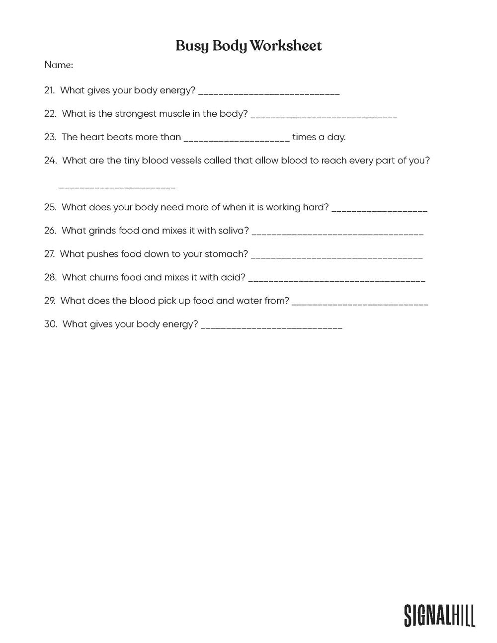 Lesson Plan 4: Knowing My Body's Needs