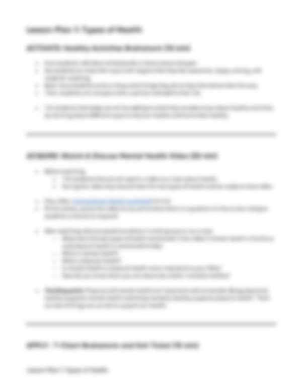 Lesson Plan 1: Types of Health