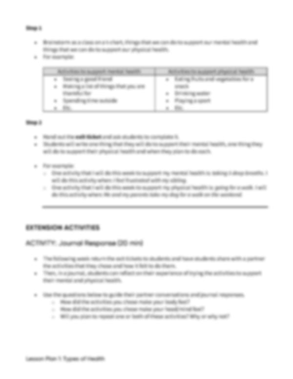 Lesson Plan 1: Types of Health