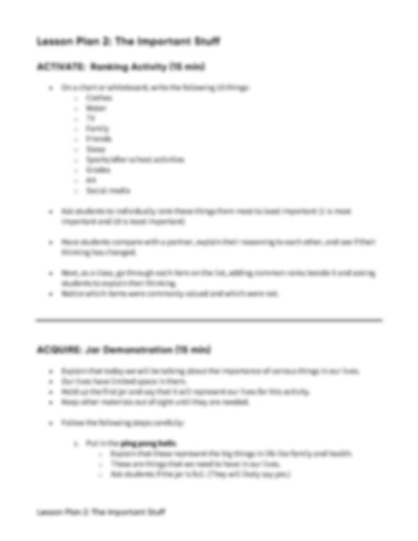 Lesson Plan 2: The Important Stuff