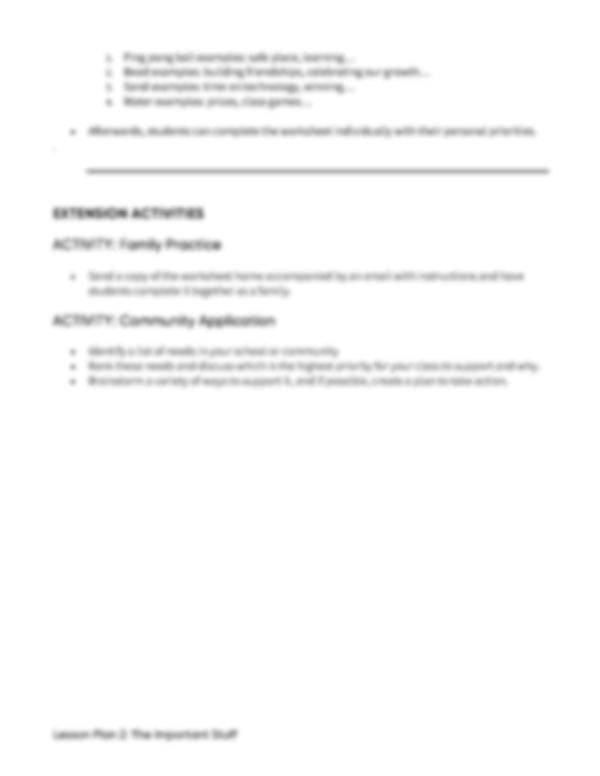 Lesson Plan 2: The Important Stuff