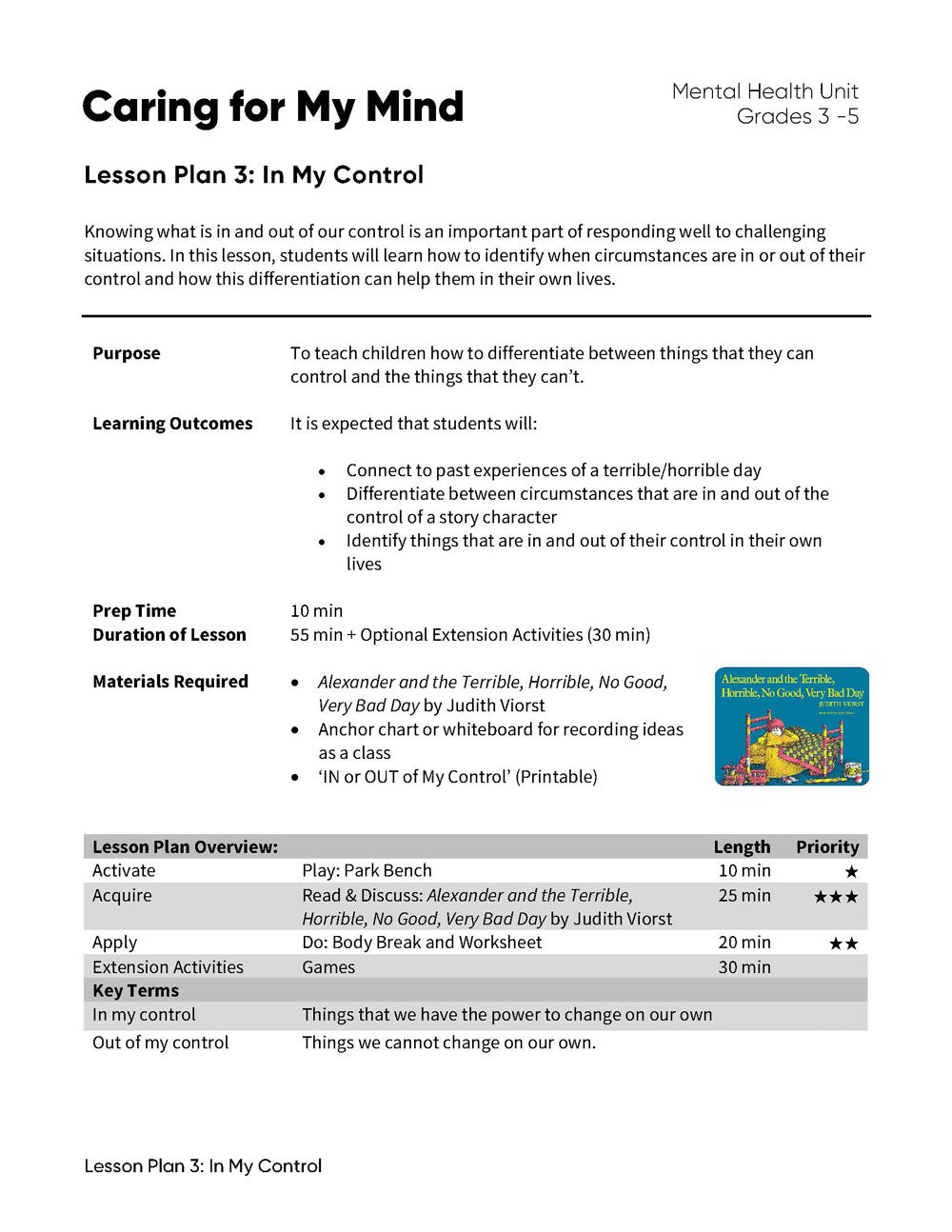 Caring for My Mind - Lesson Plan Bundle (4 Lesson Plans)