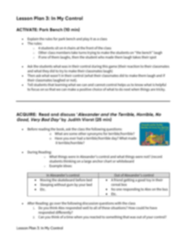 Lesson Plan 3: In My Control
