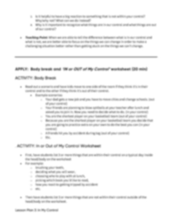 Lesson Plan 3: In My Control