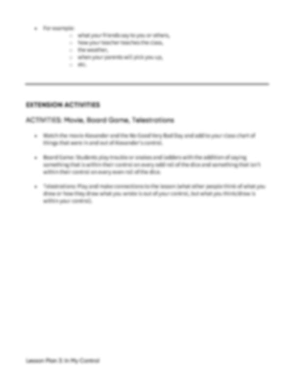 Lesson Plan 3: In My Control