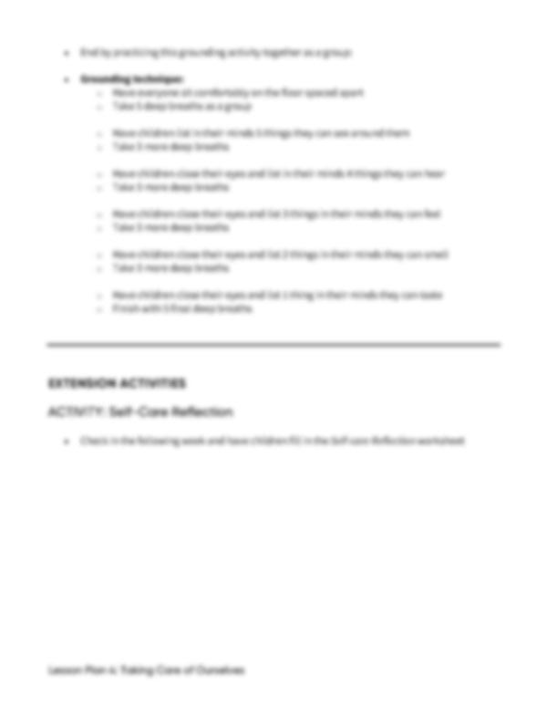 Lesson Plan 4: Taking Care of Ourselves