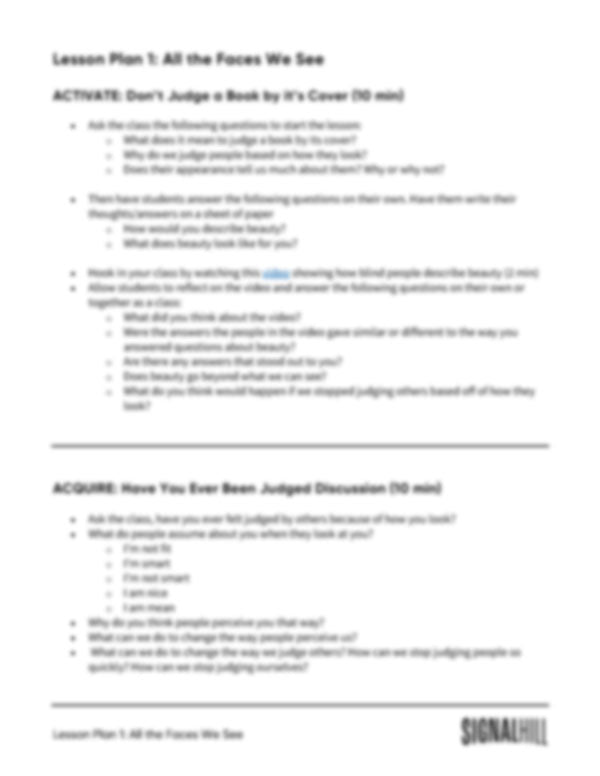 Lesson Plan 1: All The Faces We See