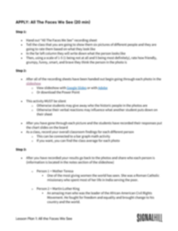 Lesson Plan 1: All The Faces We See