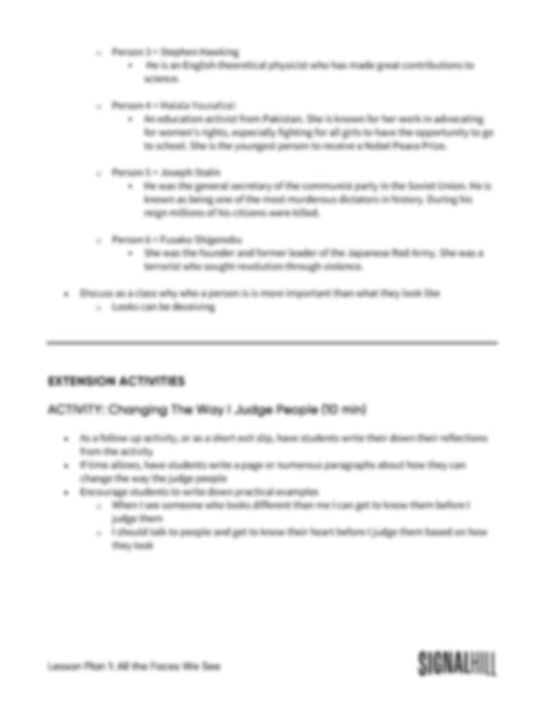 Lesson Plan 1: All The Faces We See