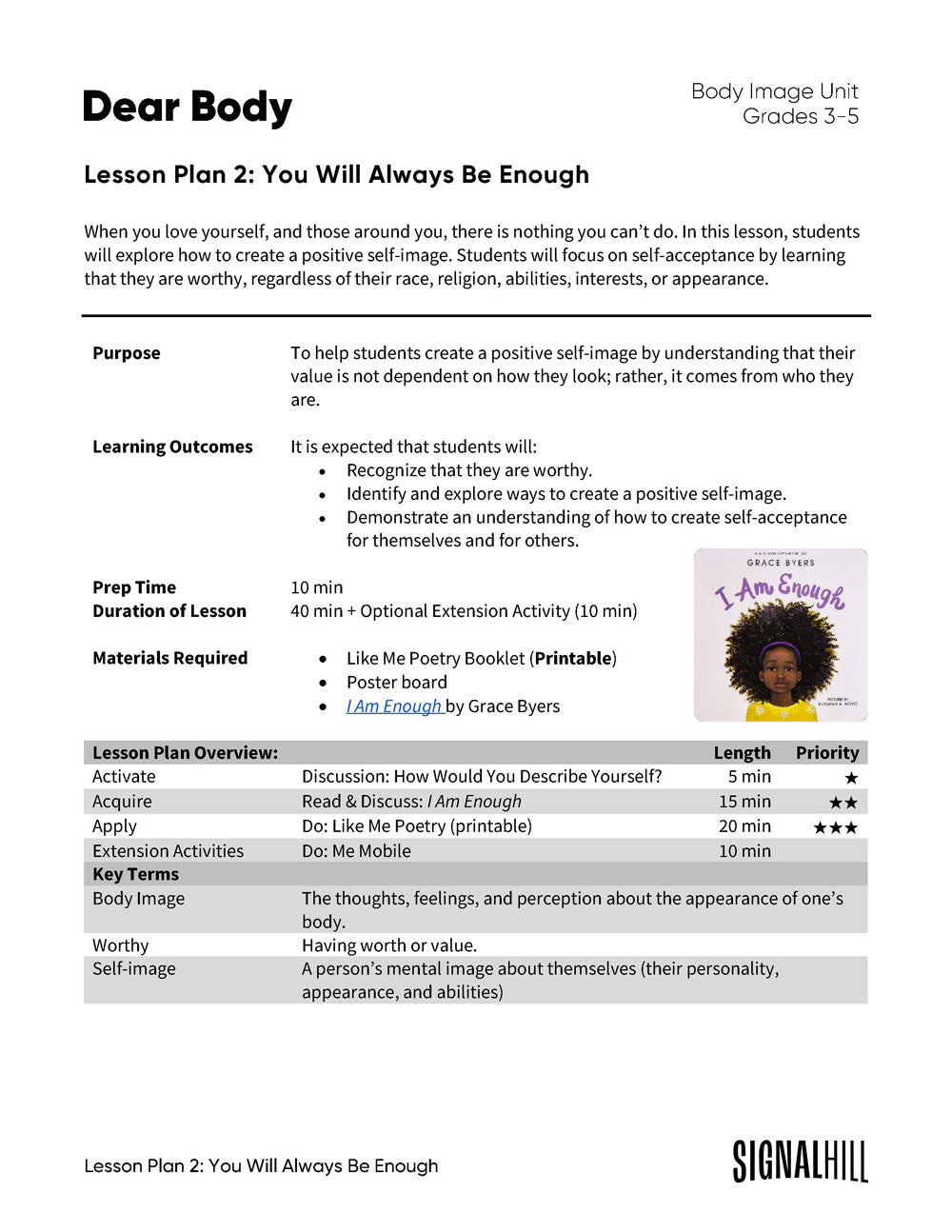 Dear Body - Lesson Plan Bundle (4 Lesson Plans)