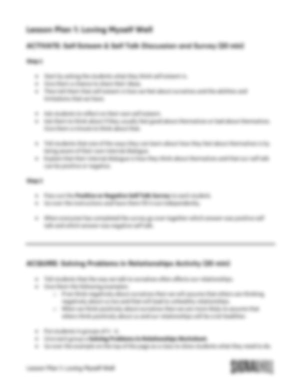 Lesson Plan 1: Loving Myself Well