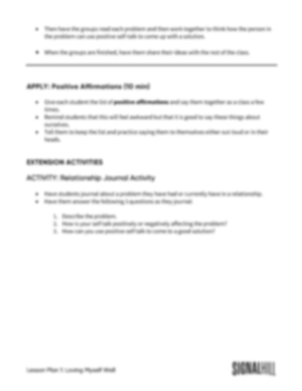 Lesson Plan 1: Loving Myself Well
