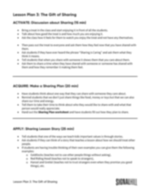 Lesson Plan 3: The Gift of Sharing
