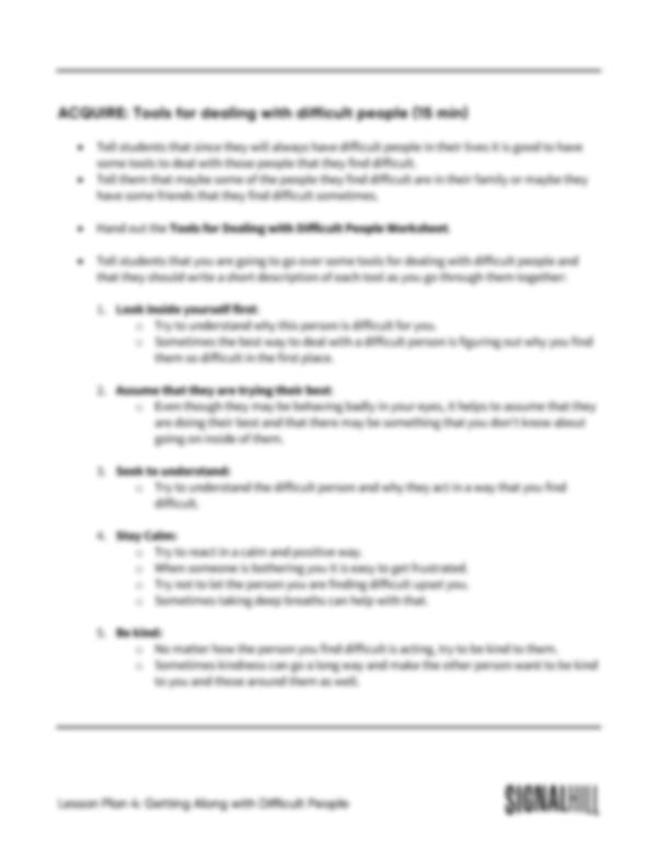 Lesson Plan 4: Getting Along with Difficult People
