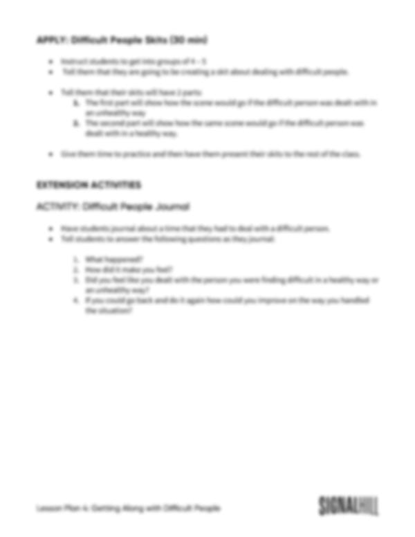 Lesson Plan 4: Getting Along with Difficult People