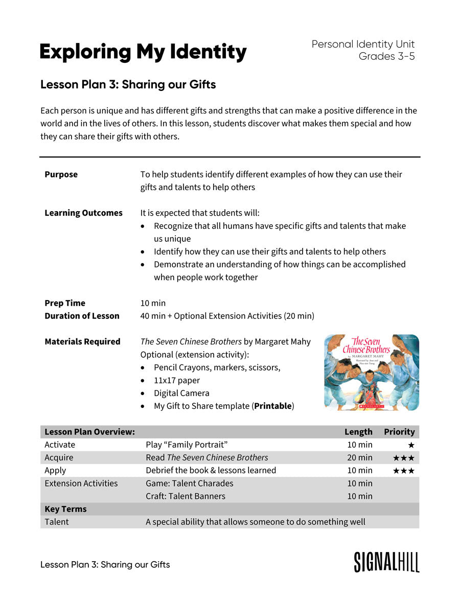 Exploring My Identity - Lesson Plan Bundle (4 Lesson Plans)